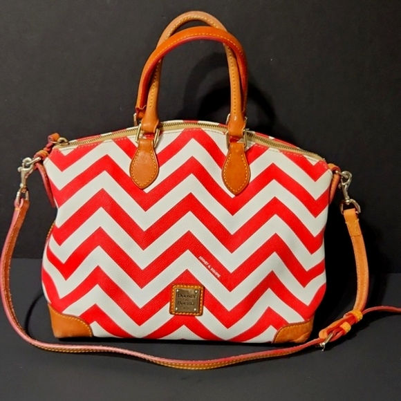 Dooney & Bourke Chevron Convertible Red & White Satchel - Picture 1 of 16